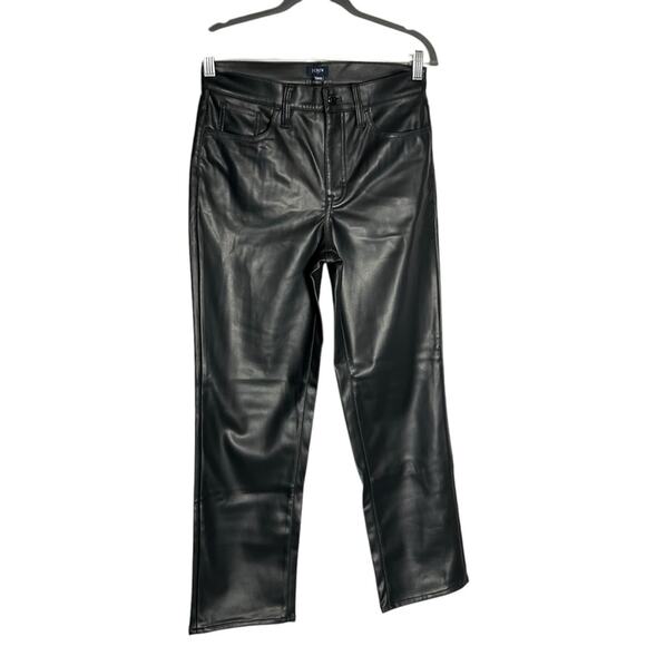 J.Crew Factory Black Full Length Straight Leg Faux Leather Petite Pants Size 28P - Picture 1 of 6